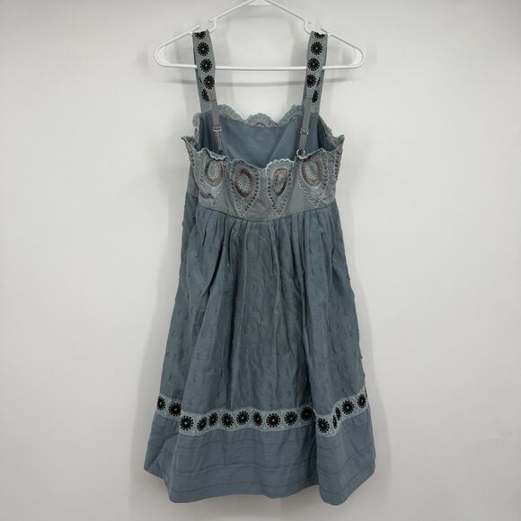 BCBG MaxAzria Runway Embroidered Lined Adjustable Dress 4 Boho Hippie Peasant - Picture 8 of 16